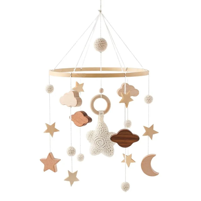 Wooden Baby Crib Mobile with Musical Teddy Bear Dolls