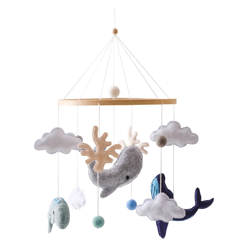 Wooden Baby Crib Mobile with Musical Teddy Bear Dolls