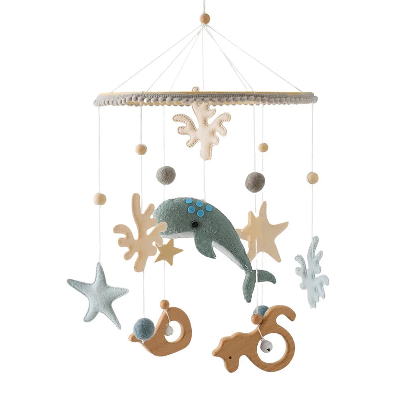 Wooden Baby Crib Mobile with Musical Teddy Bear Dolls