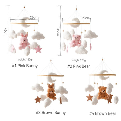 Wooden Baby Crib Mobile with Musical Teddy Bear Dolls