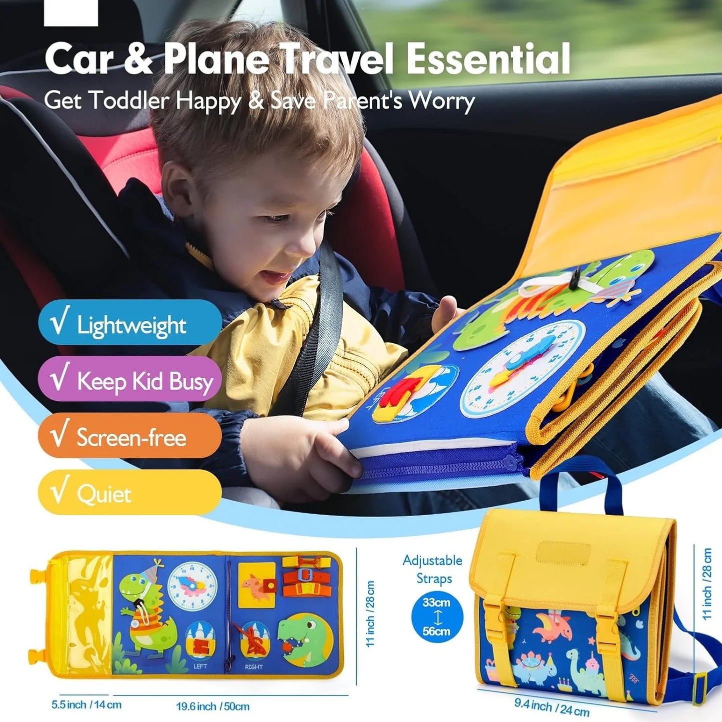 Montessori Busy Board Backpack – Sensory & Life Skills Learning Toy