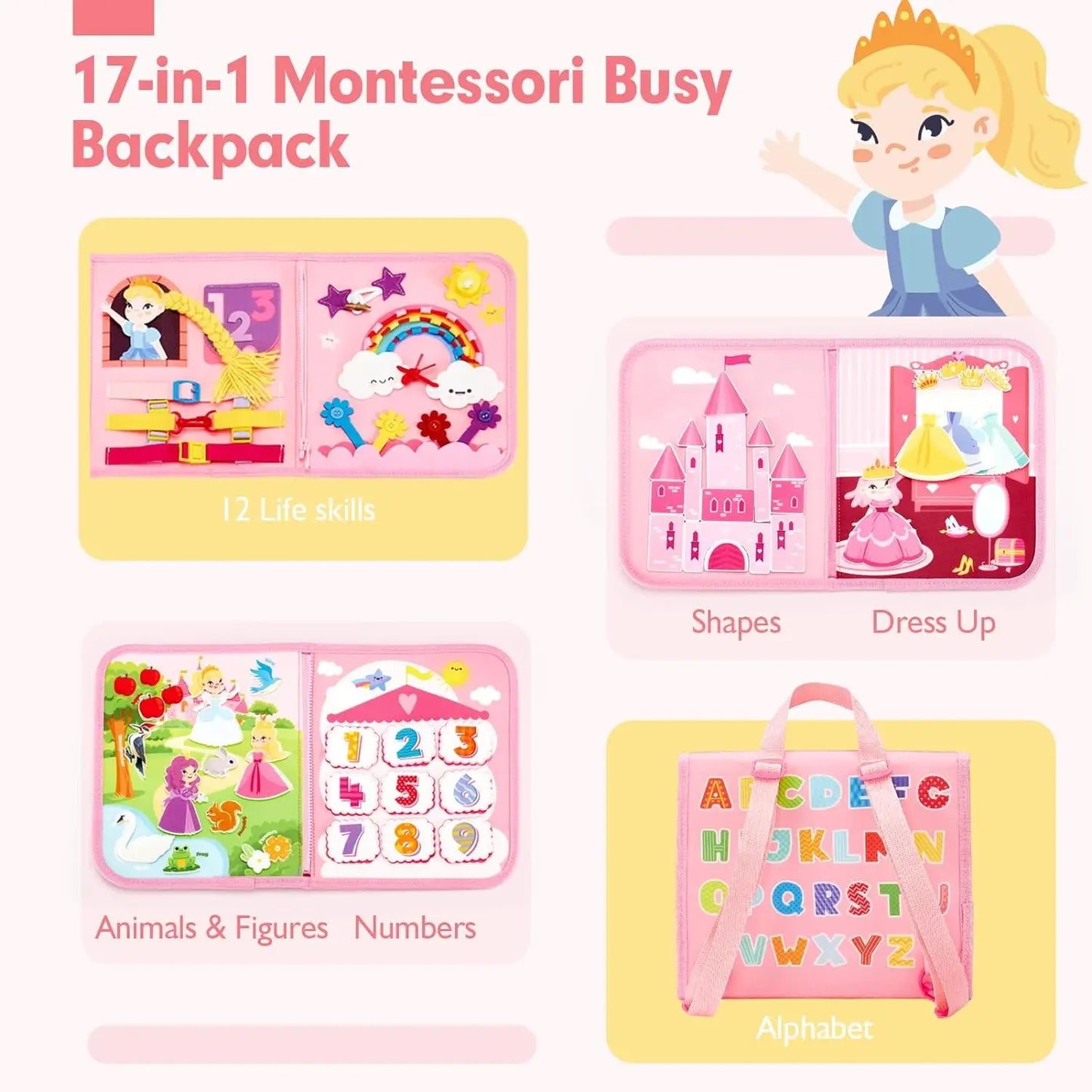 Montessori Busy Board Backpack – Sensory & Life Skills Learning Toy