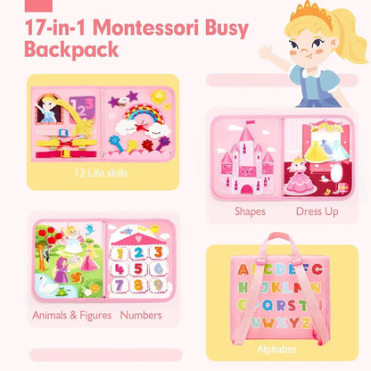 Montessori Busy Board Backpack – Sensory & Life Skills Learning Toy