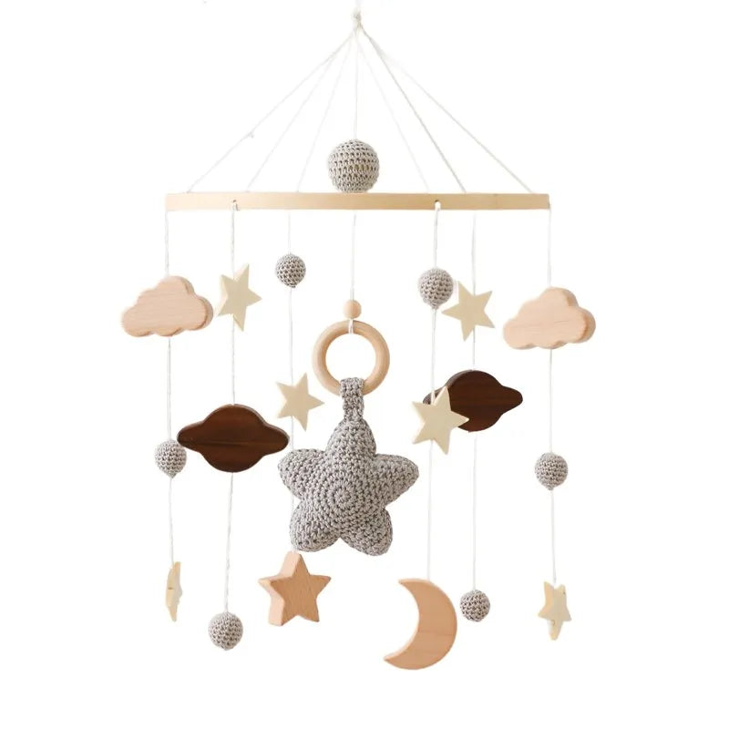 Wooden Baby Crib Mobile with Musical Teddy Bear Dolls
