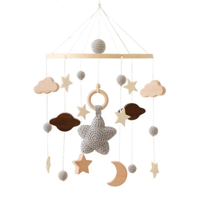 Wooden Baby Crib Mobile with Musical Teddy Bear Dolls