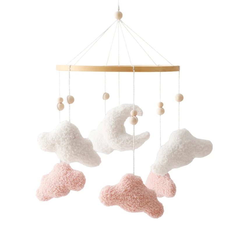 Wooden Baby Crib Mobile with Musical Teddy Bear Dolls
