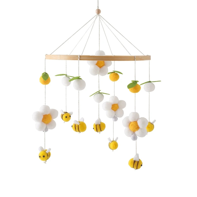 Wooden Baby Crib Mobile with Musical Teddy Bear Dolls