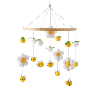 Wooden Baby Crib Mobile with Musical Teddy Bear Dolls
